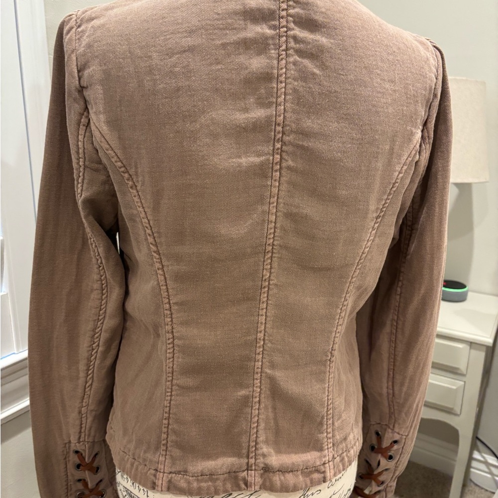 Free People Washed Rose Brown Double-Breasted Military Jacket - Picture 2 of 6